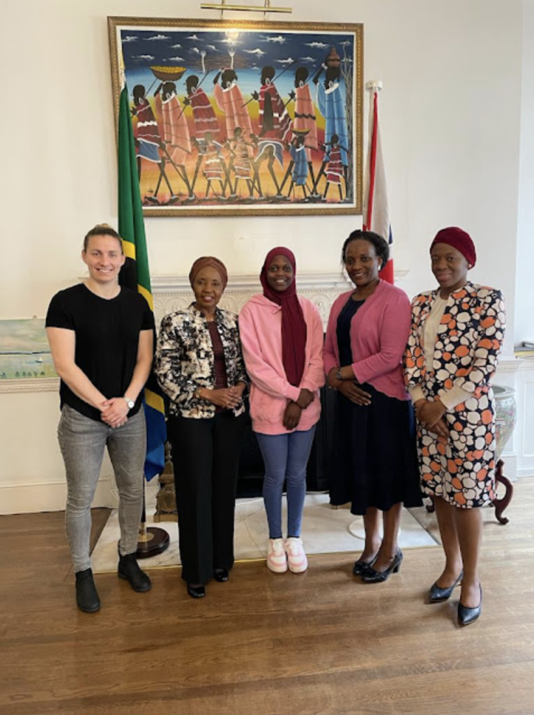 Mrs. Zamana (in the middle) in a group photo with the Ambassador of Tanzania in England, Hon. Dr. Asha-Rose Migiro (second left) and other officials of the Embassy